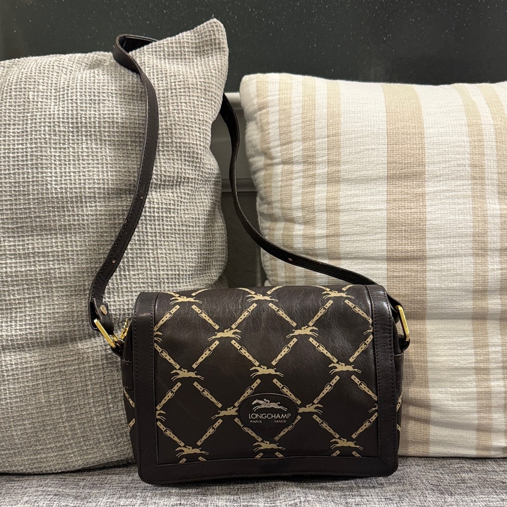 Longchamp Dark Brown Patterned Crossbody Bag